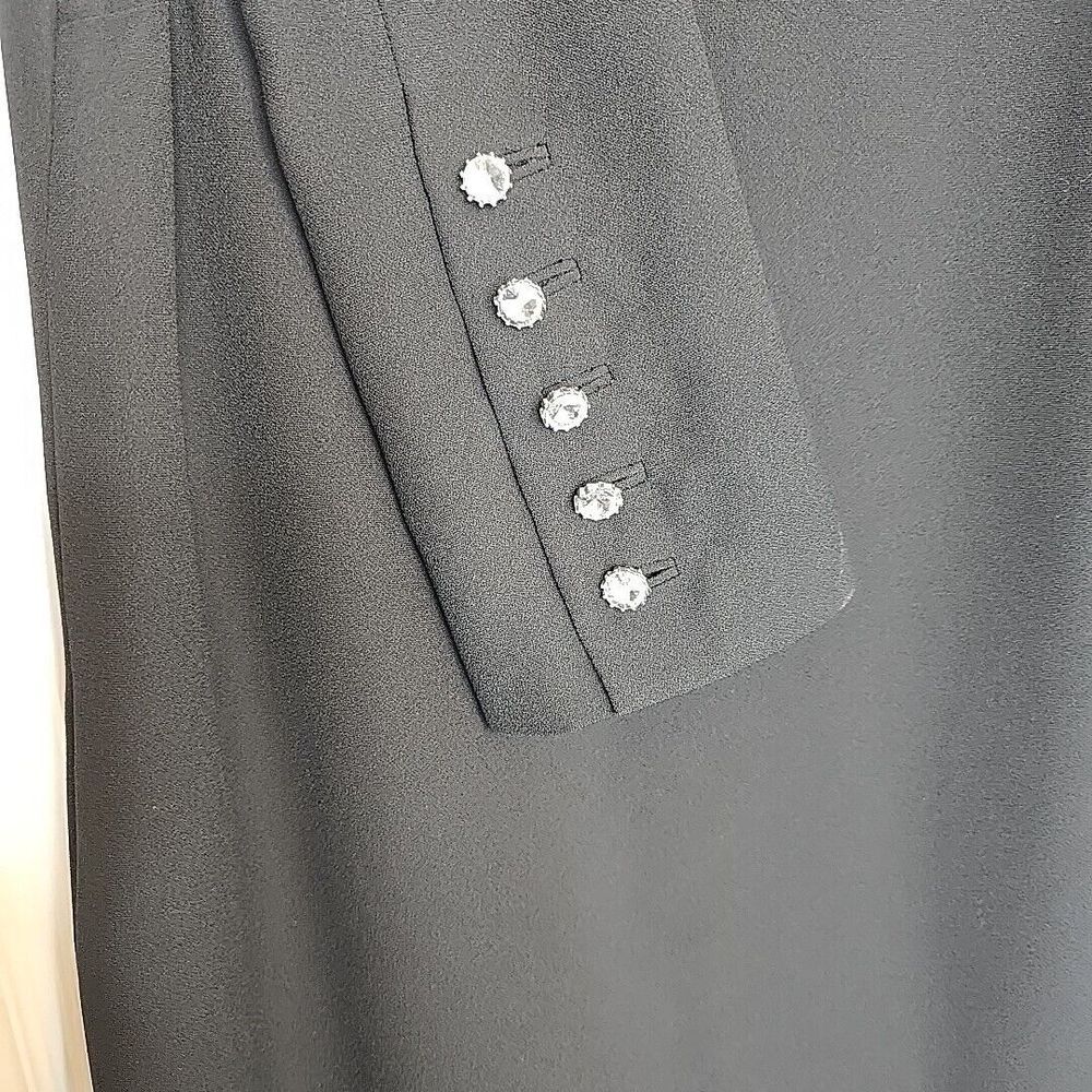 Talbots Size 6 Black Shift Dress‎ Crepe Long Sleeve Crystal Jeweled Buttons Cuff - Picture 9 of 13
